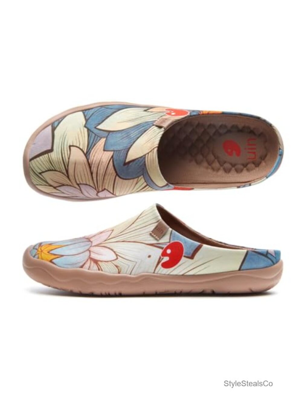 Canvas Slip On Mules Floral Art Painted Shoes Wide Toe Casual Loafers